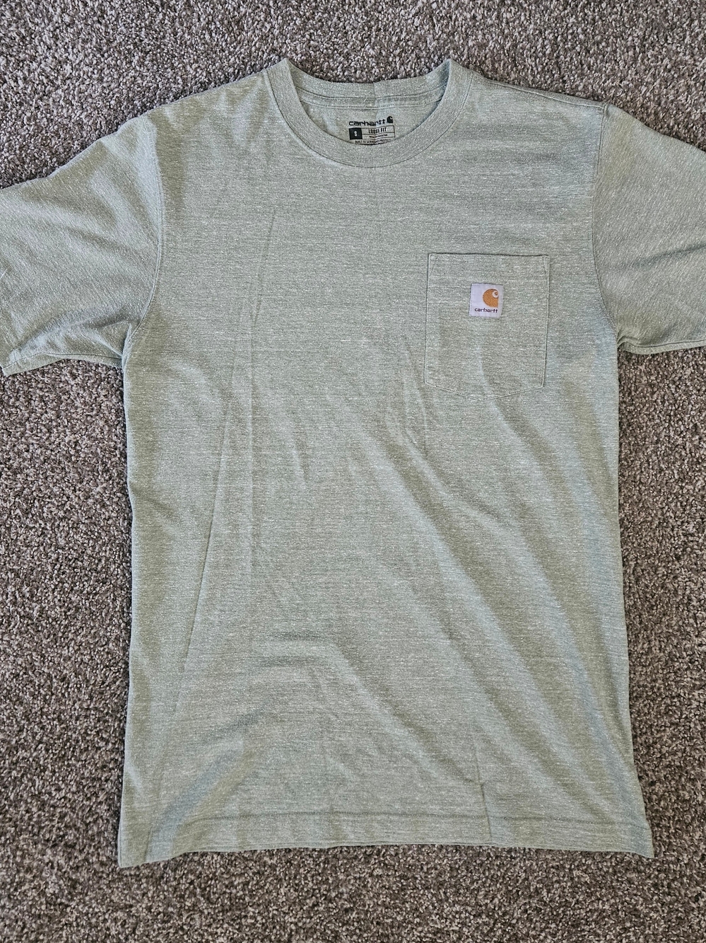 Carhartt Men's Pocket T-Shirt Olive Green Short Sleeve Workwear Logo Tee Size S